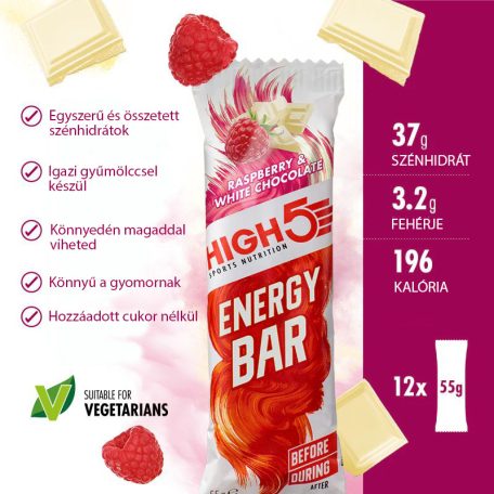 ÚJ! Energy Bar – málna/fehér csoki 55g